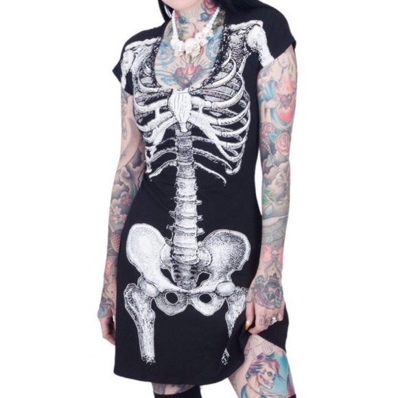Goth Skeletal Mini Dress - Picture 2 of 4